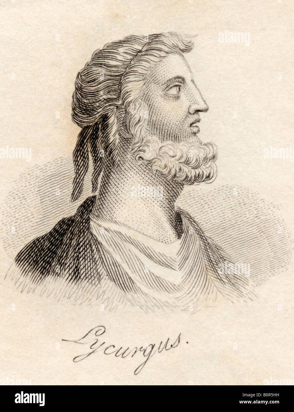 Lycurgus, c.700BC - 630BC. Legendary lawgiver of Sparta. From the book Crabbs Historical Dictionary, published 1825. Stock Photo