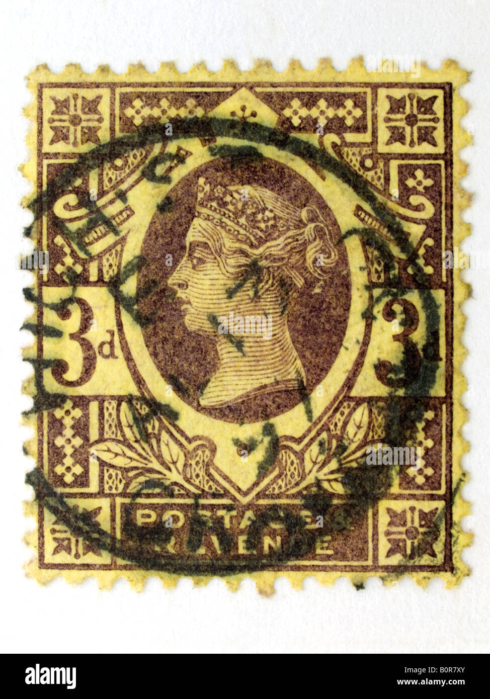 Victorian threepenny stamp Stock Photo