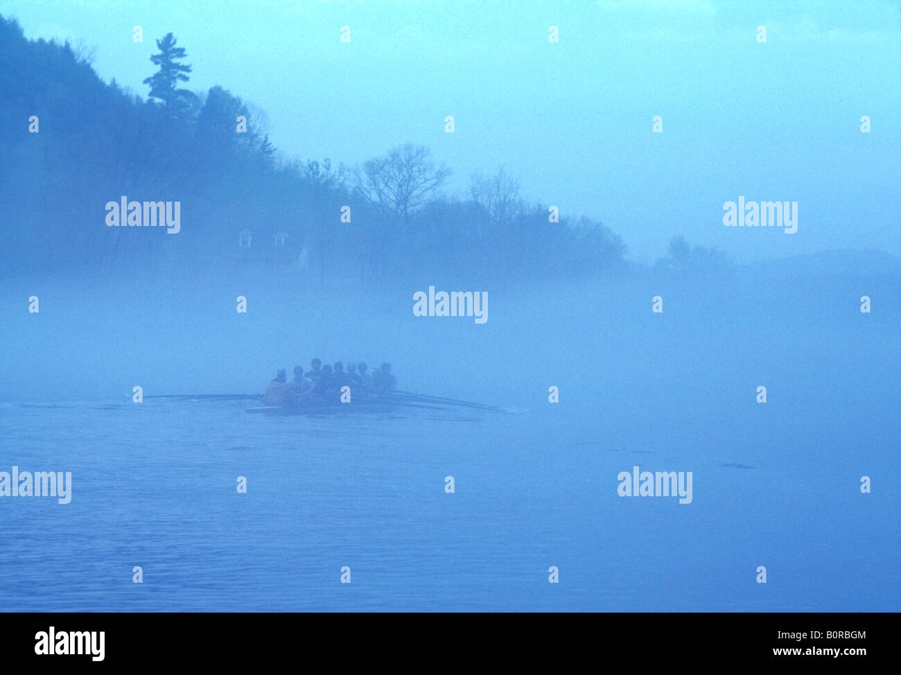 Sculling on the Connecticut River at Dartmouth College, Hanover NH. Stock Photo