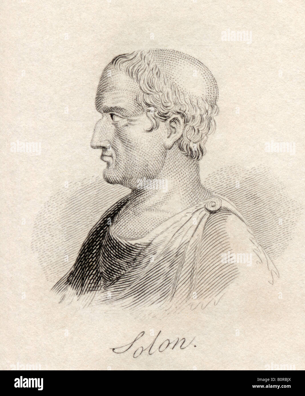 Solon, 638 - 558 B.C.  Athenian statesman, lawmaker and lyric poet.  From the book Crabbs Historical Dictionary, published 1825. Stock Photo