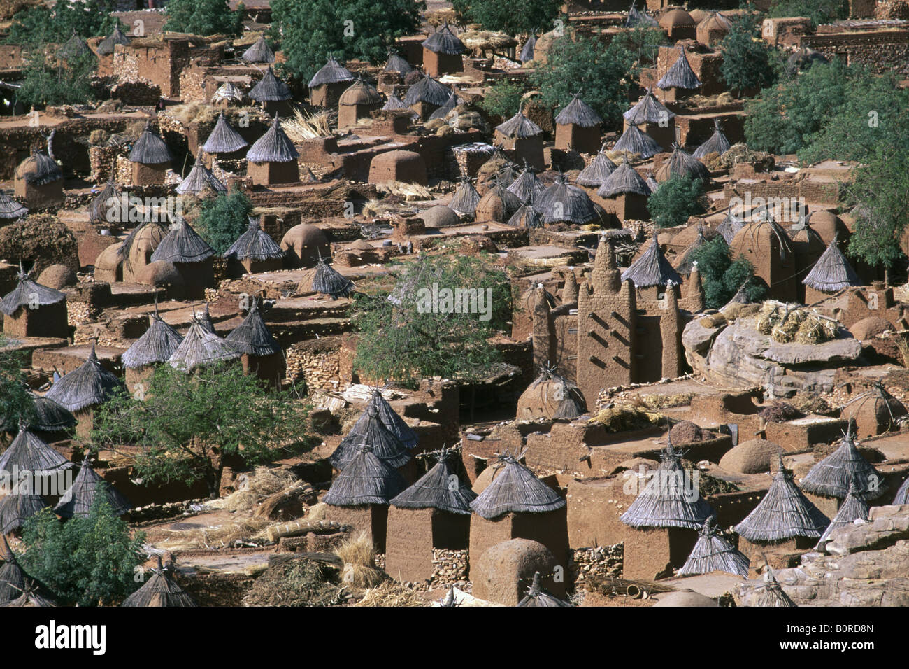 Clay huts, Songo, Dogonland, Mali Stock Photo