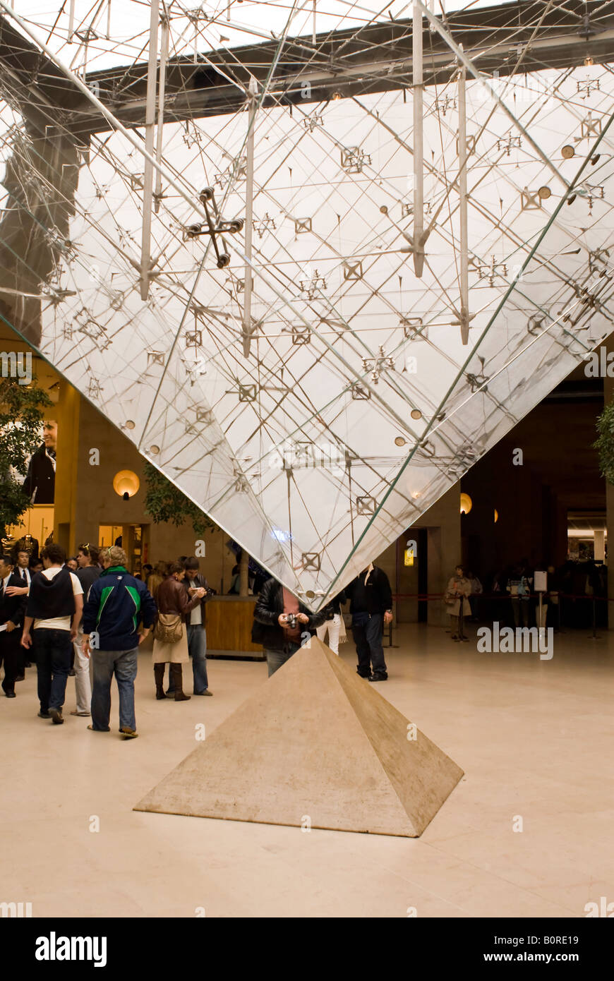 The inverted pyramid inside the Louvre Museum in Paris France Stock