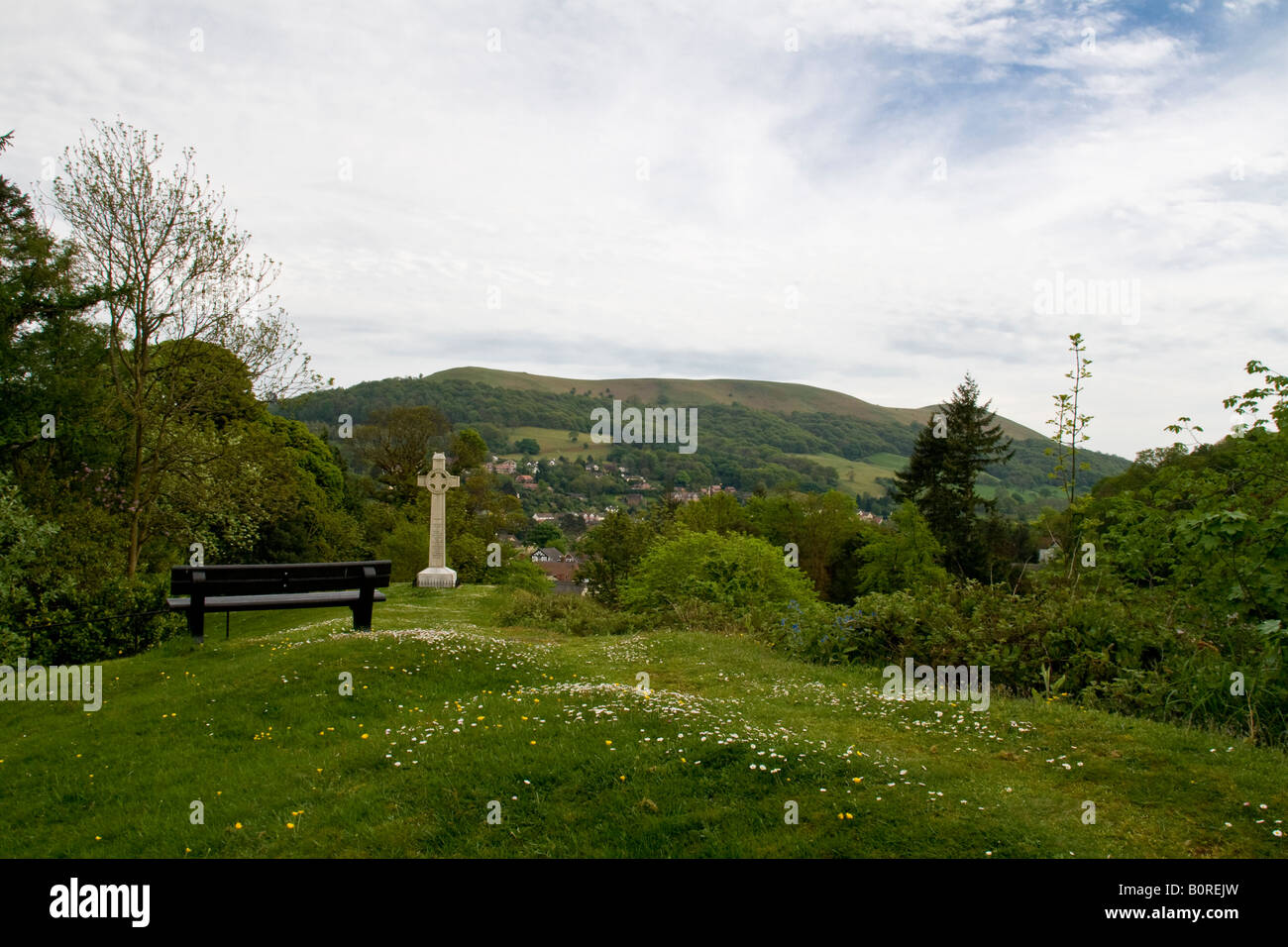 Overlooking Church Stretton and its War Memorial and Ragleth Hill Stock