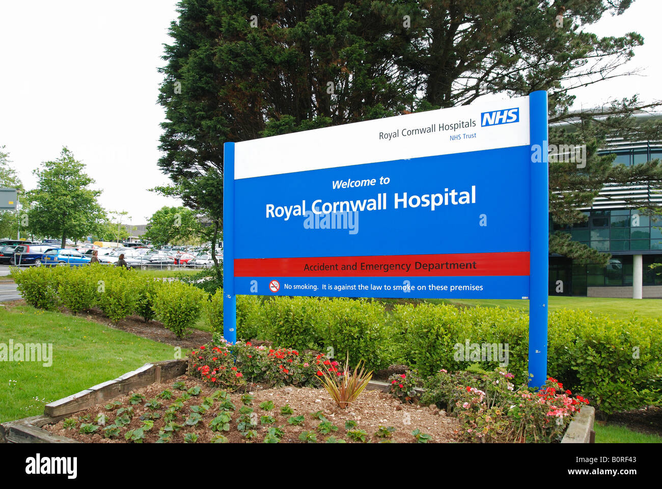 the entrance welcome sign at the royal cornwall hospital, treliske, truro,cornwall Stock Photo