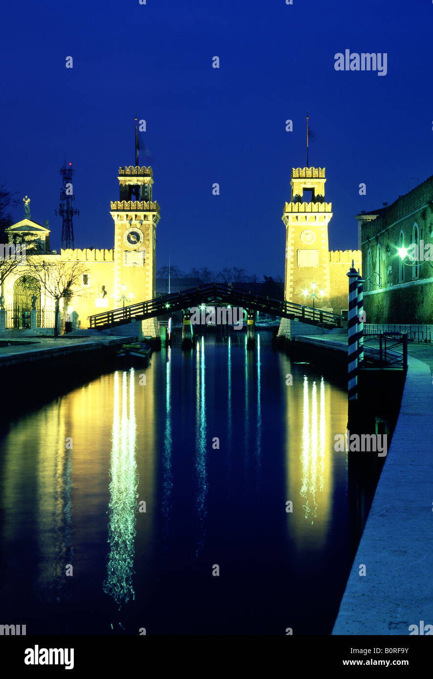 Arsenale gateway at night Castello Venice Veneto Italy Stock Photo