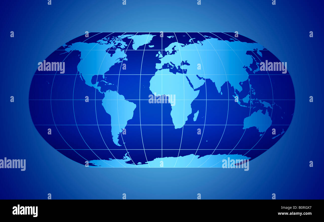 Blue world map projection Stock Photo - Alamy