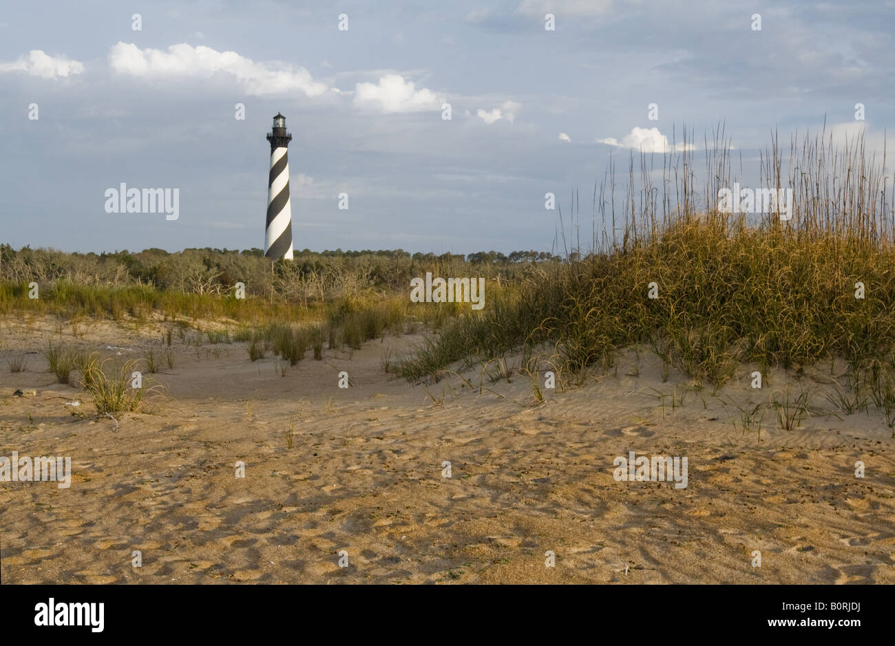 Sunrise, Cape Hatteras Lighthouse in North Carolina Stock Photo