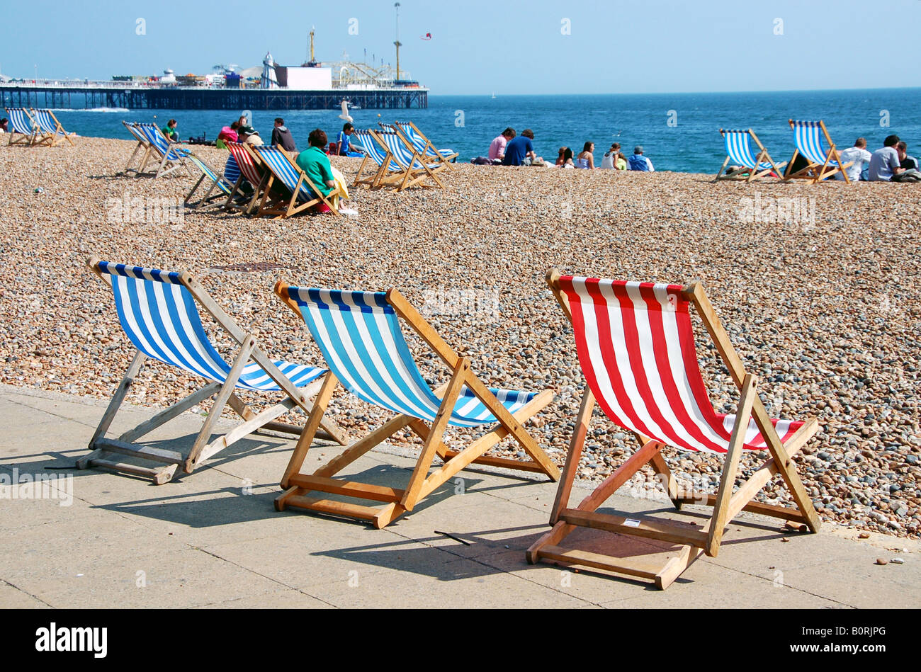 Deckchairs on Brighton beach, UK Stock Photo Alamy