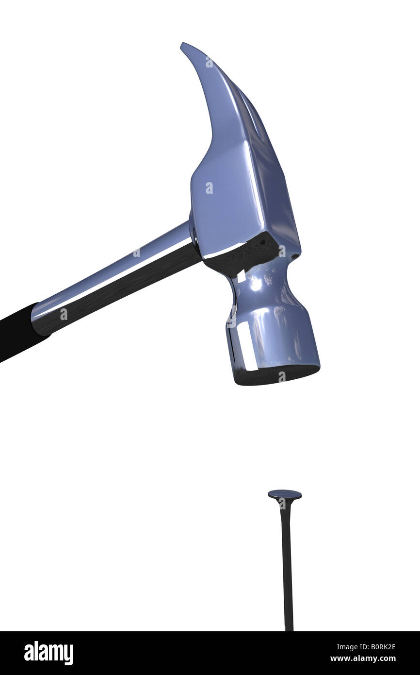 Hammer hitting a nail over white background Stock Photo Alamy