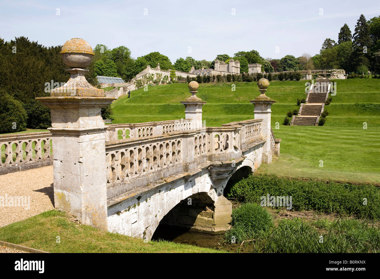 UK England Lincolnshire Easton near Grantham Easton Hall Walled Tudor Garden stone bridge Stock Photo