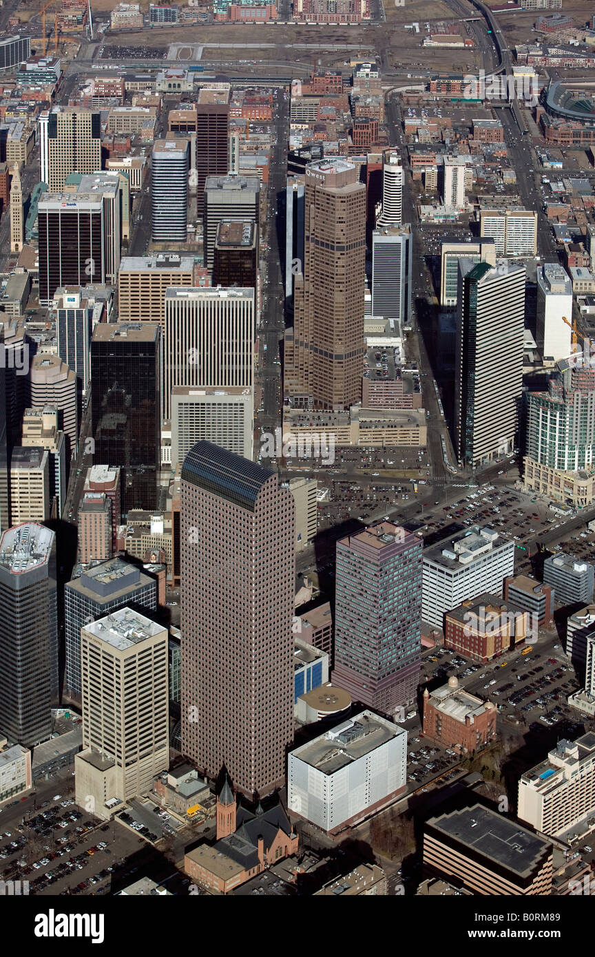 Aerial above downtown Denver Colorado financial district Stock Photo