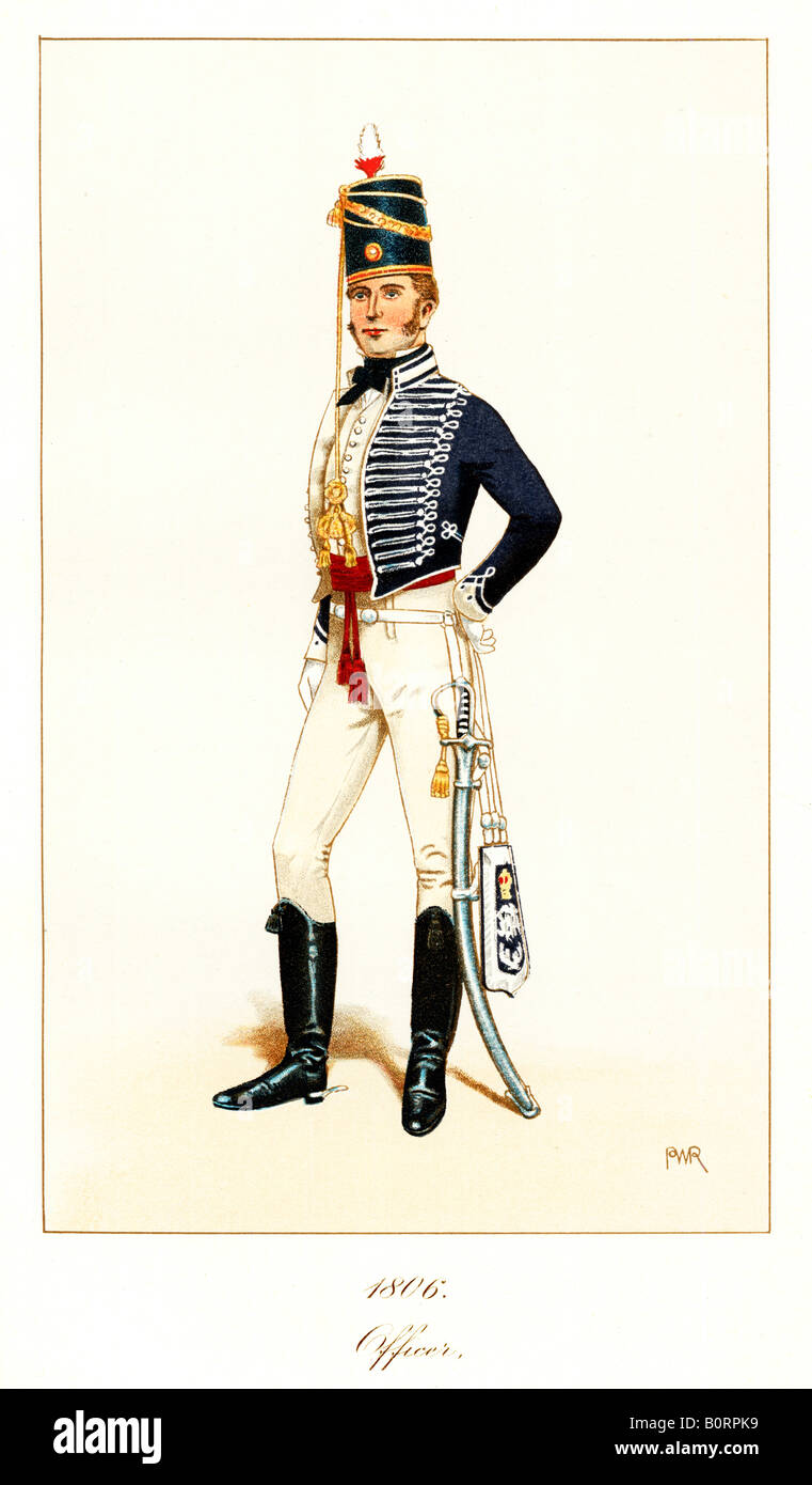 Officer 11th Light Dragoons 1806 print of the regiment founded by Phillip Honywell later 11th Hussars Prince Alberts Own Stock Photo