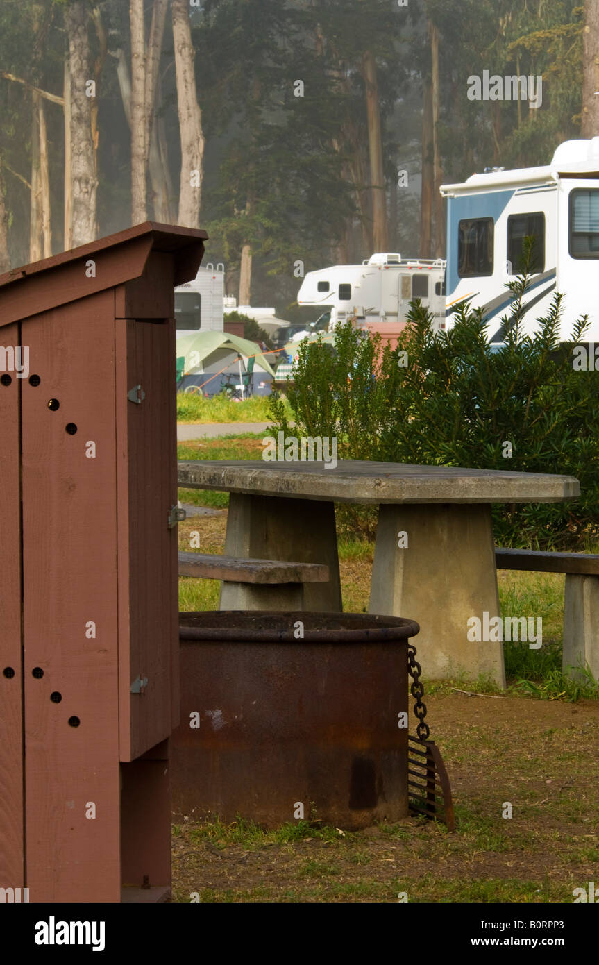 Campsite table food locker and fire ring at Morro Bay State Park