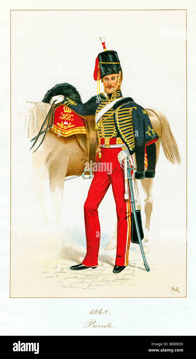 Private 11th Hussars 1848 print of Prince Alberts Own who rode in the Charge of the Light Brigade Stock Photo
