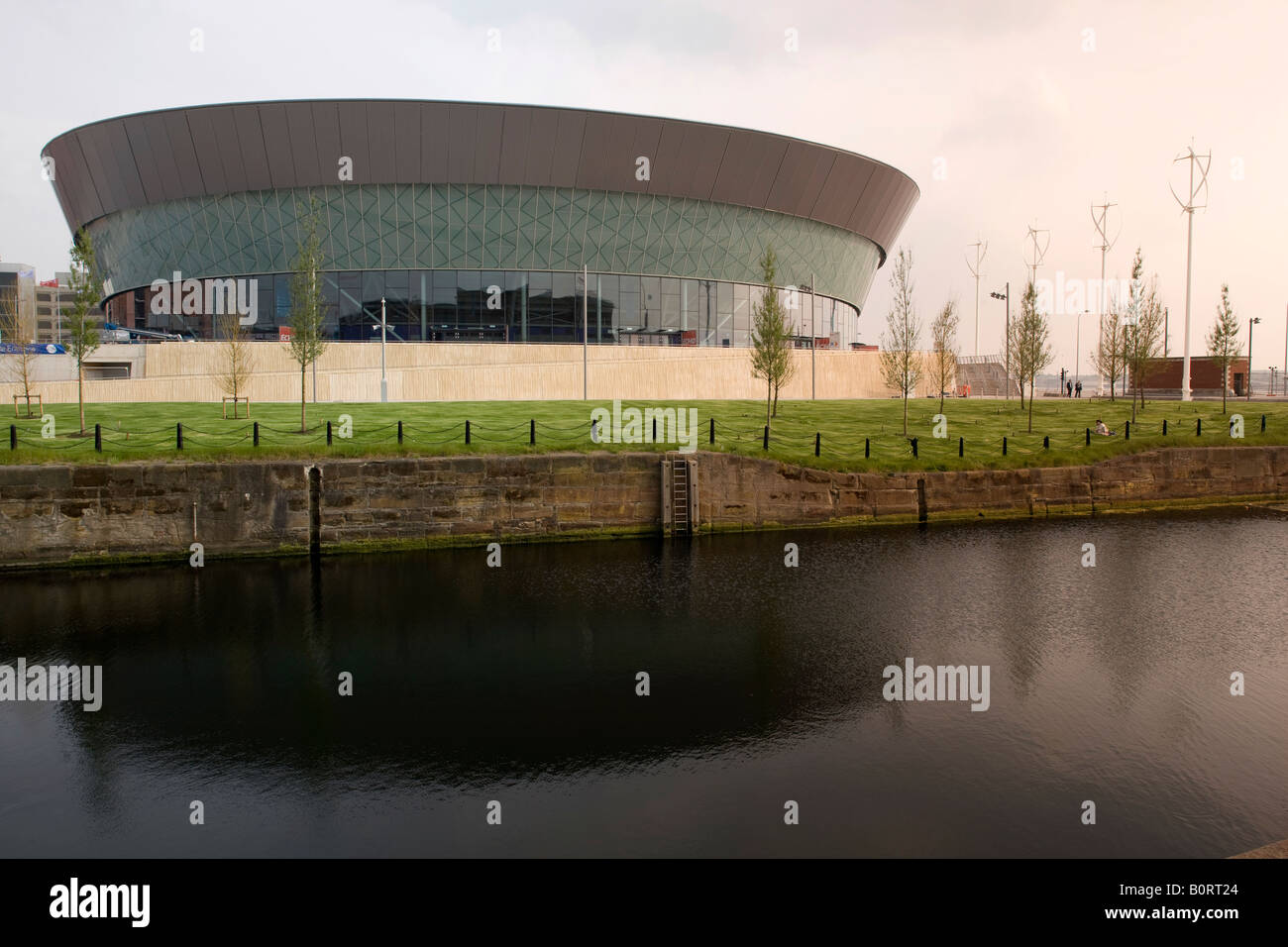 The Liverpool Echo Arena and BT conference centre in the Albert Dock area of Liverpool alongside the River Mersey Stock Photo