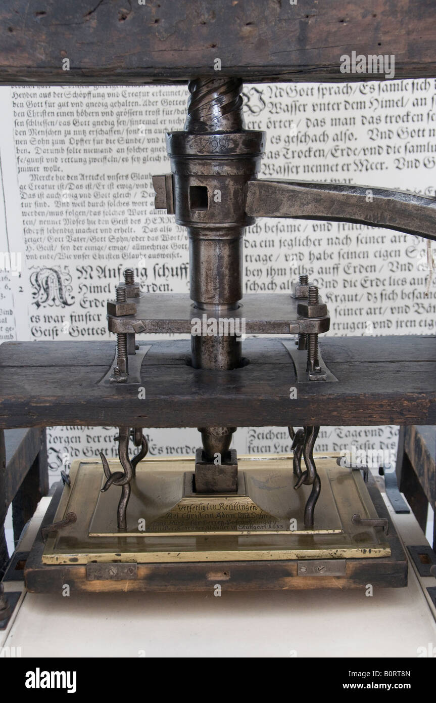 A Gutenberg style screw press displayed at the Deutsches Museum in the city of Munich capital of  Bavaria. Germany Stock Photo