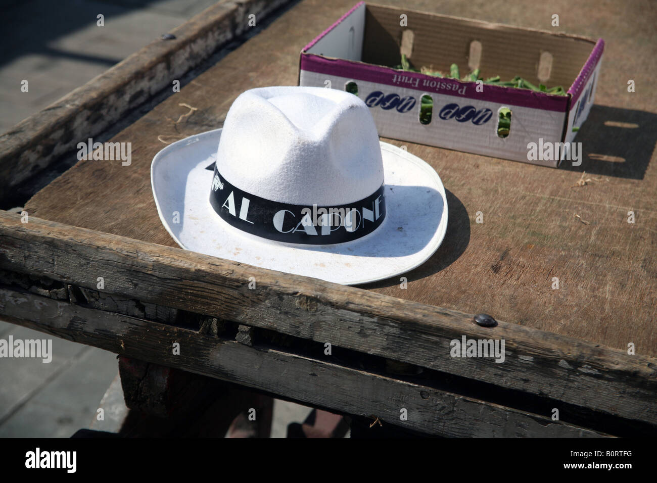 Al Capone hat left on market barrow in London Stock Photo