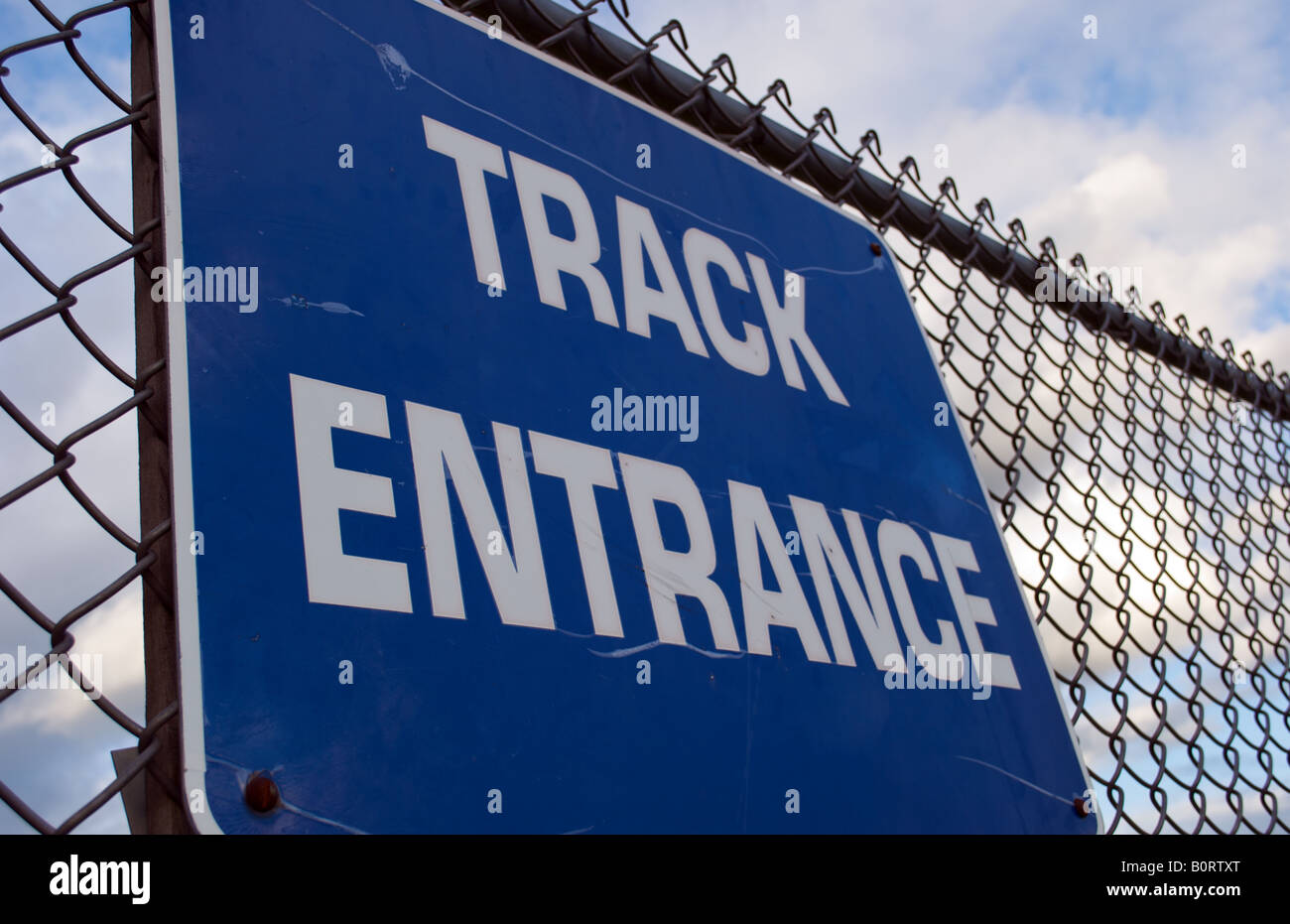 Track and field entrance sign Stock Photo