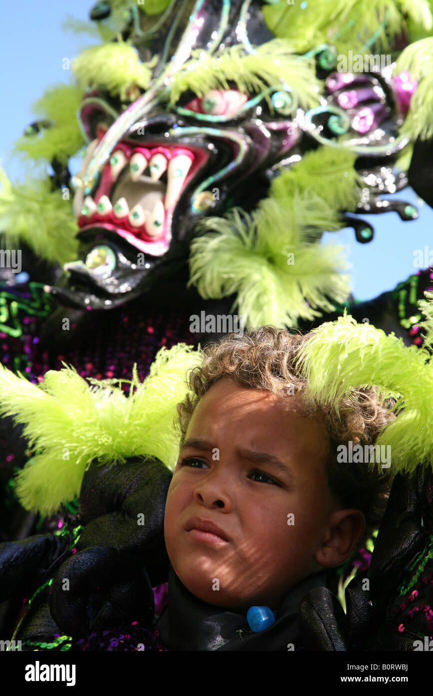 Carnival participants wearing fancy dress of Diablo Cojuelo perform