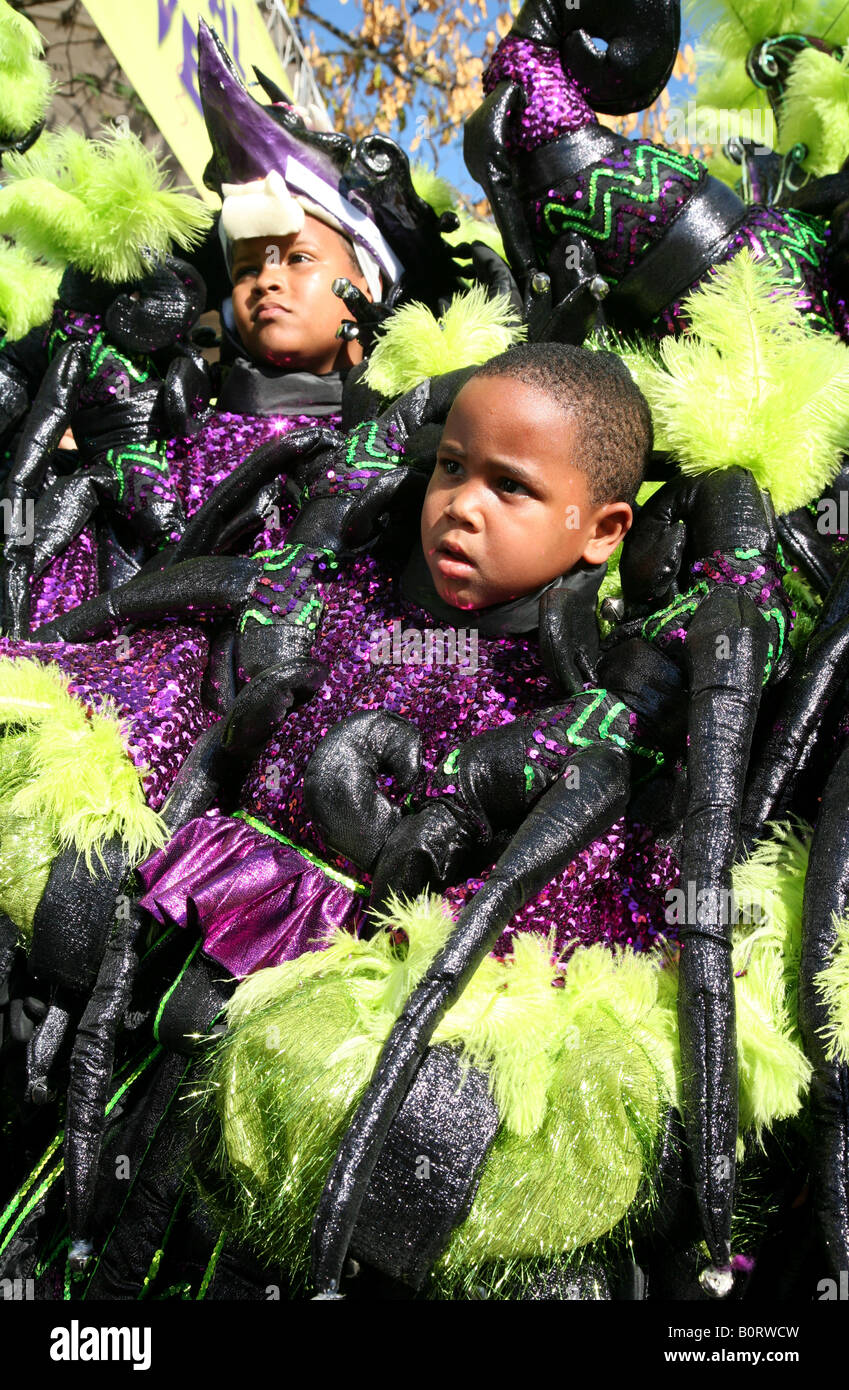 Carnival participants wearing fancy dress of Diablo Cojuelo perform