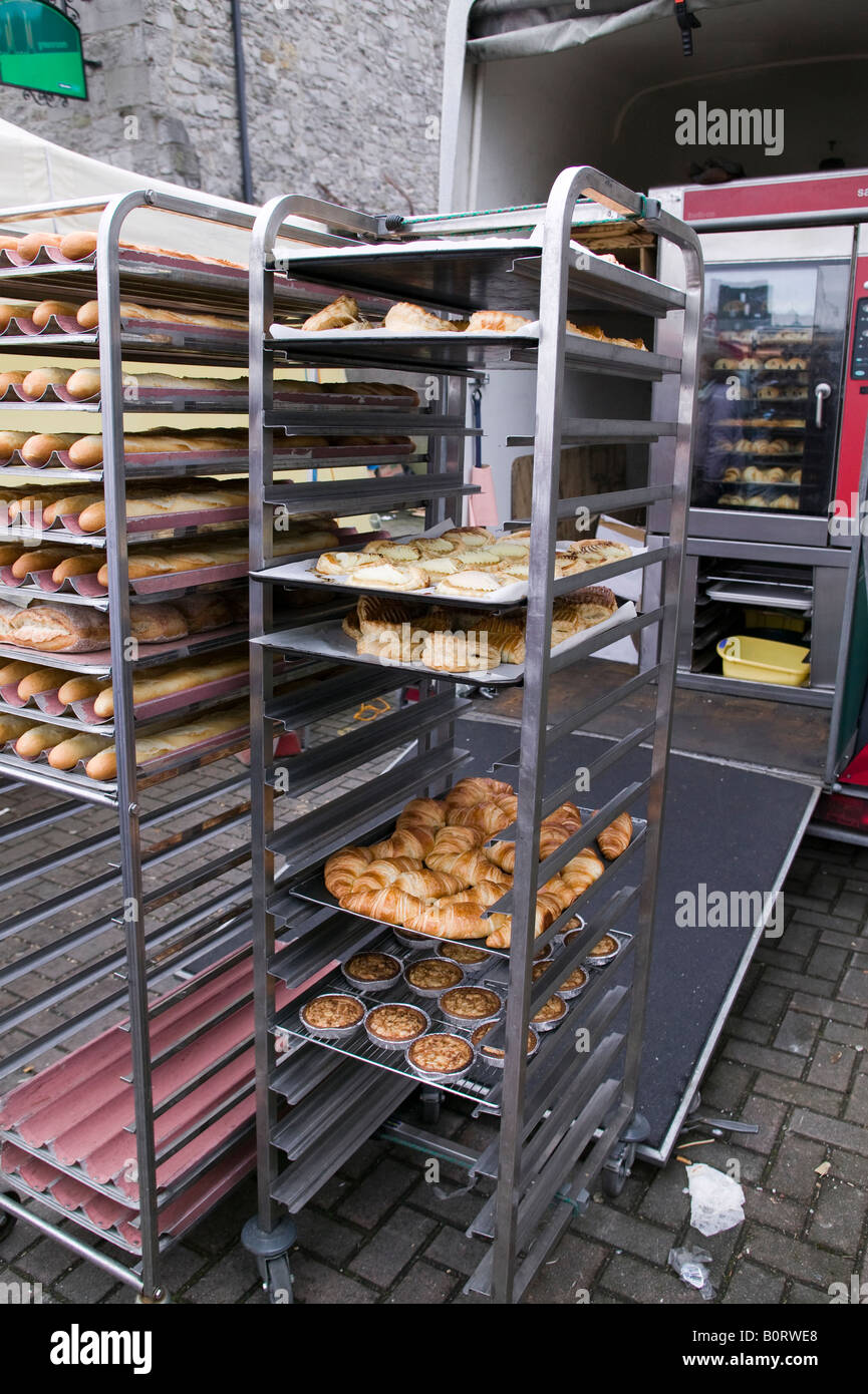 A bakery rack stand with fresh baked pastries in Limerick Ireland Stock