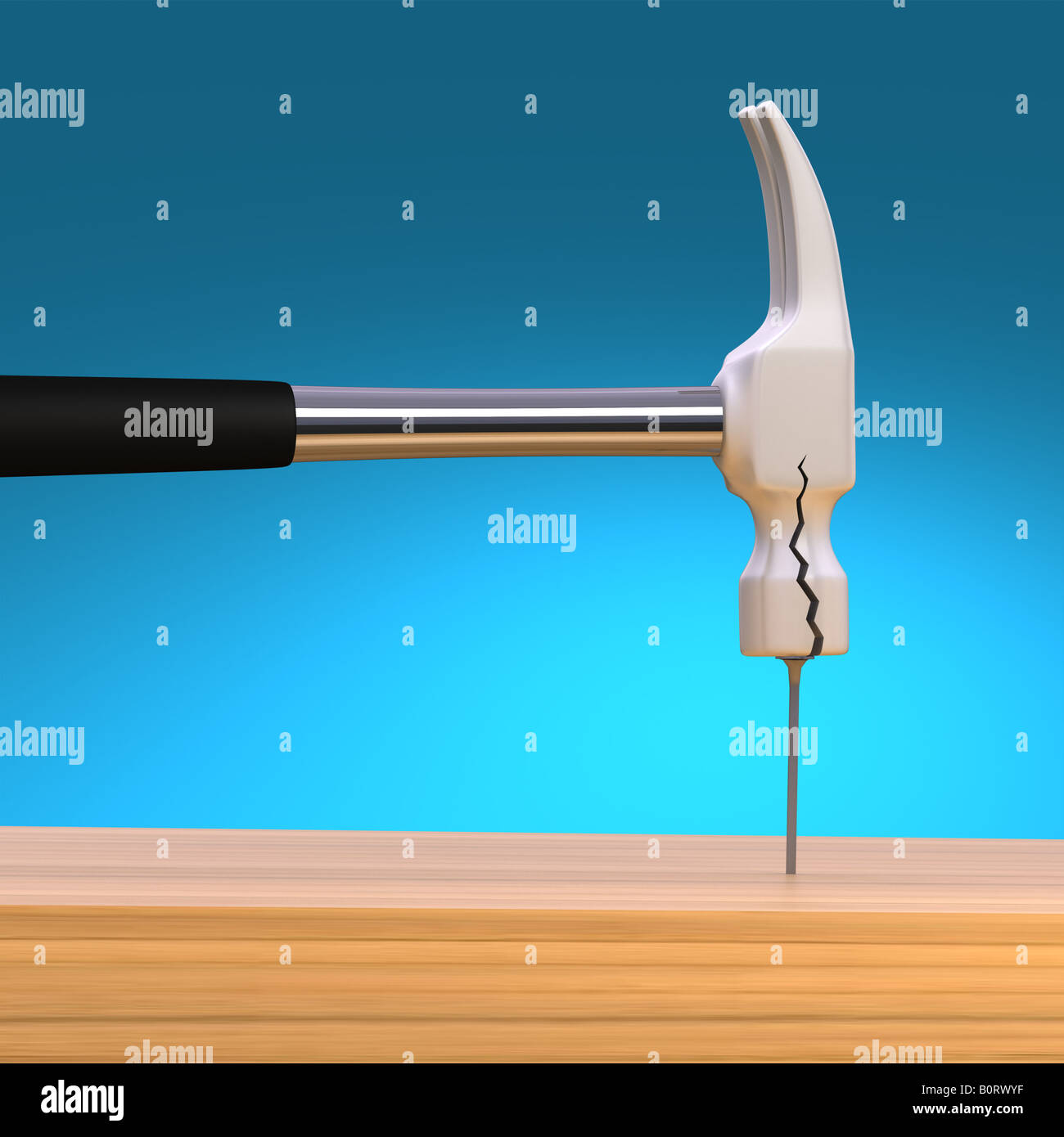 Broken Hammer cracked hammer head over blue background Stock Photo Alamy