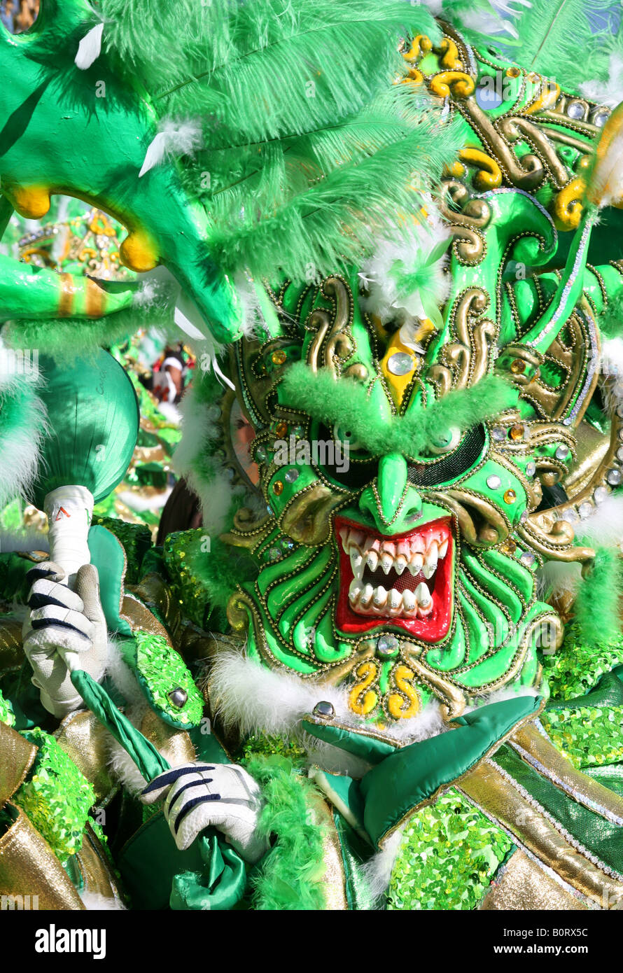 Carnival participant wearing fancy dress of Diablo Cojuelo performs