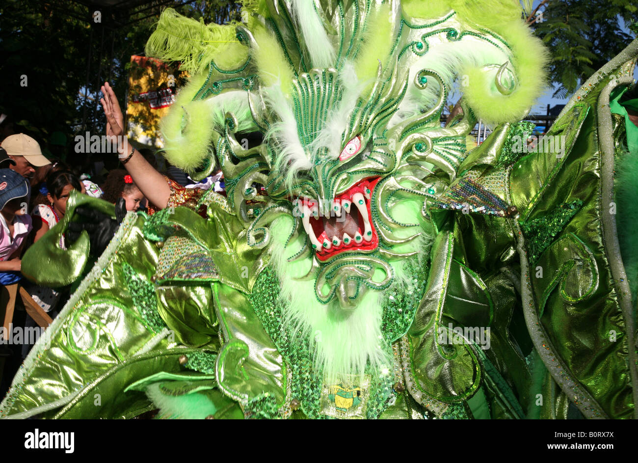 Carnival participants wearing fancy dress of Diablo Cojuelo perform