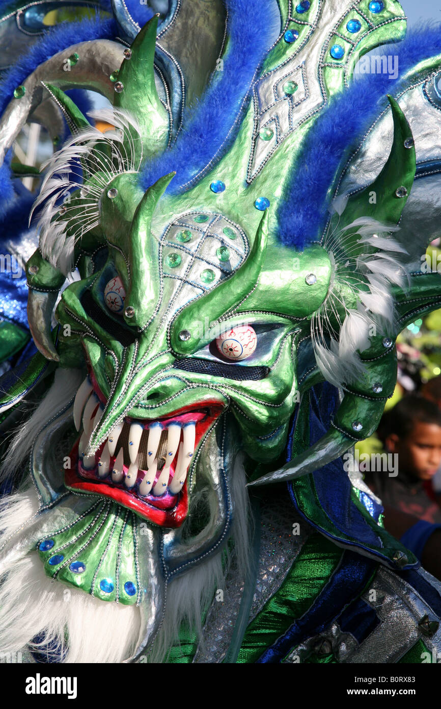 Carnival participant wearing fancy dress of Diablo Cojuelo performs