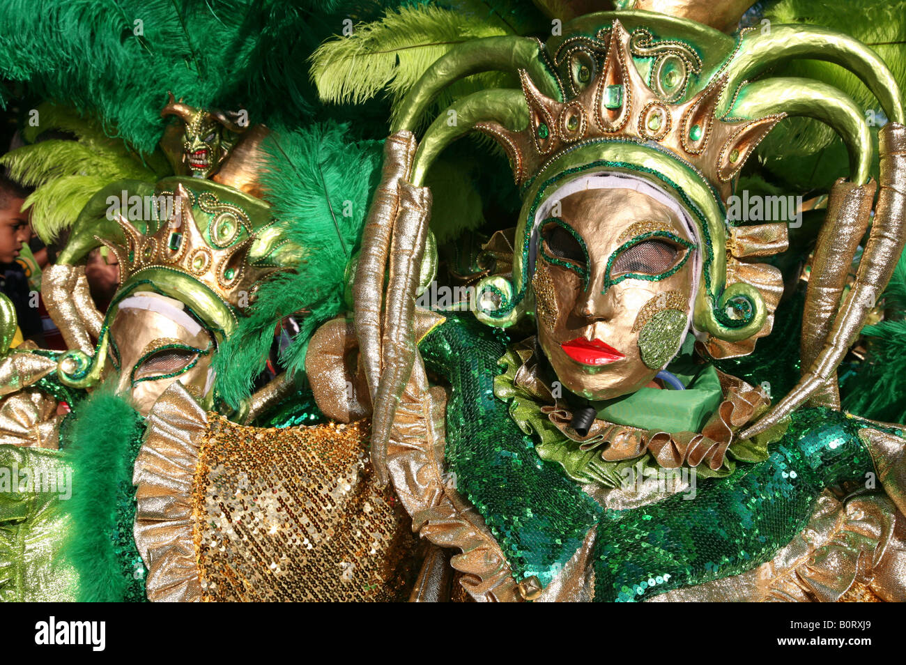 Carnival participants wearing fancy dress of Diablo Cojuelo perform