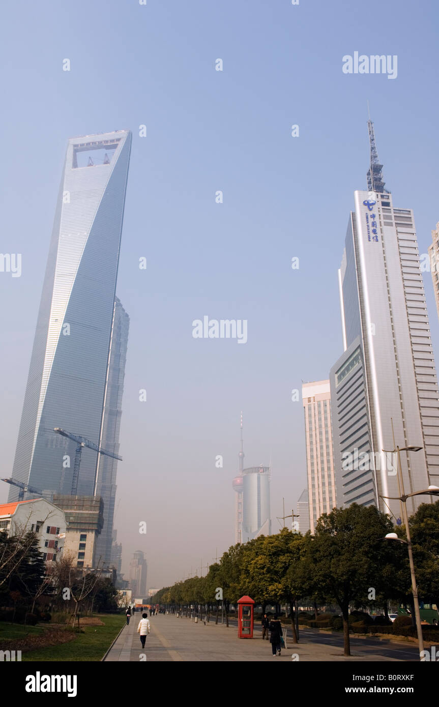 modern skyscrapers and mainland Chinas highest building the International Finance Center in Pudong New Area Shanghai China Stock Photo
