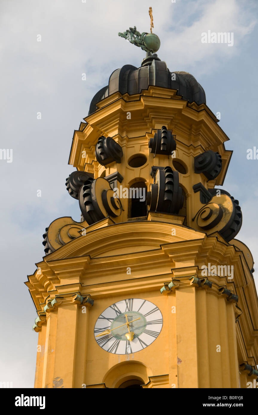 Tower of the Theatine Church of St. Cajetan in the city of Munich capital of Bavaria Germany Stock Photo