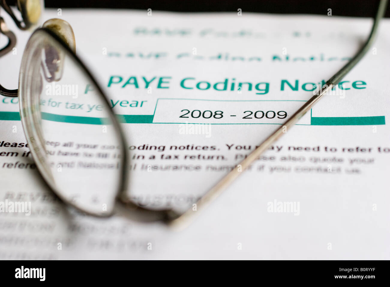 paye notice coding 2008 2009 pay as you earn tax coding UK united kingdom tax advise Stock Photo