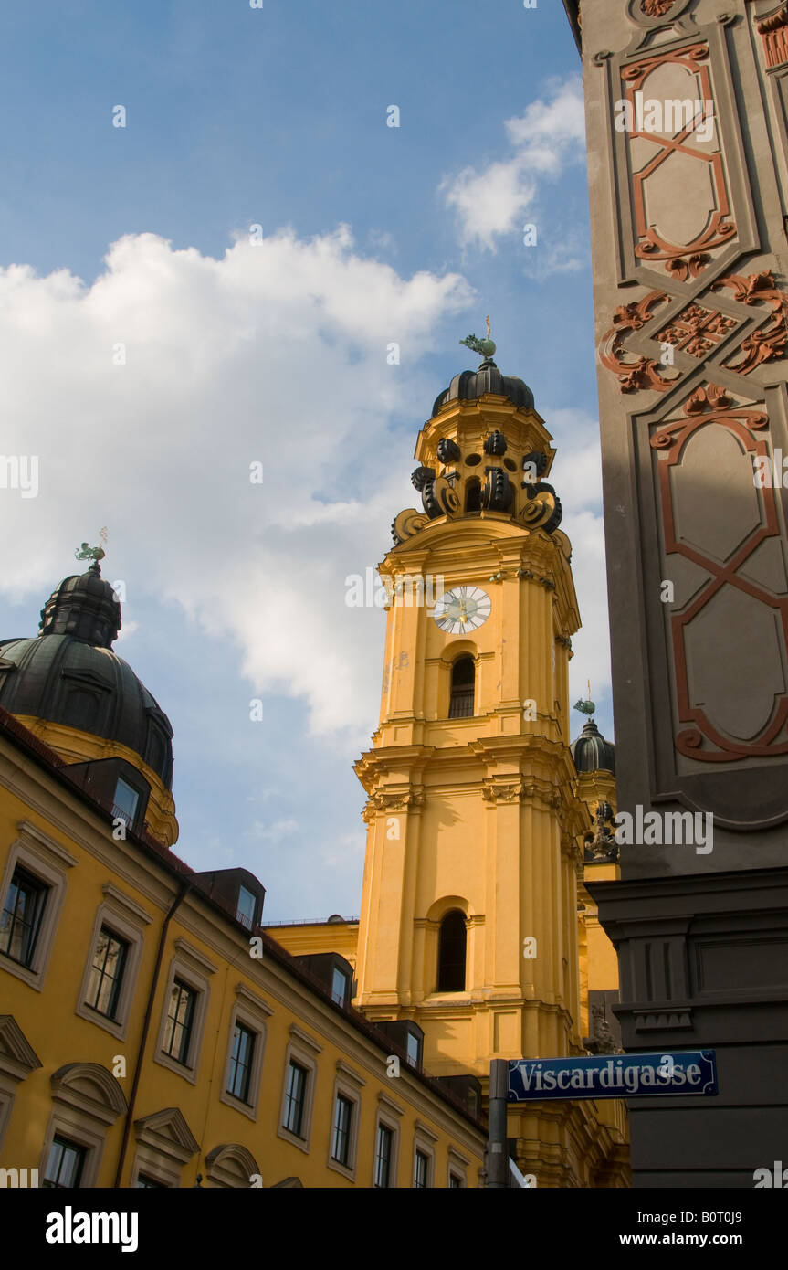 Towers of the Theatine Church of St. Cajetan in the city of Munich capital of Bavaria Germany Stock Photo