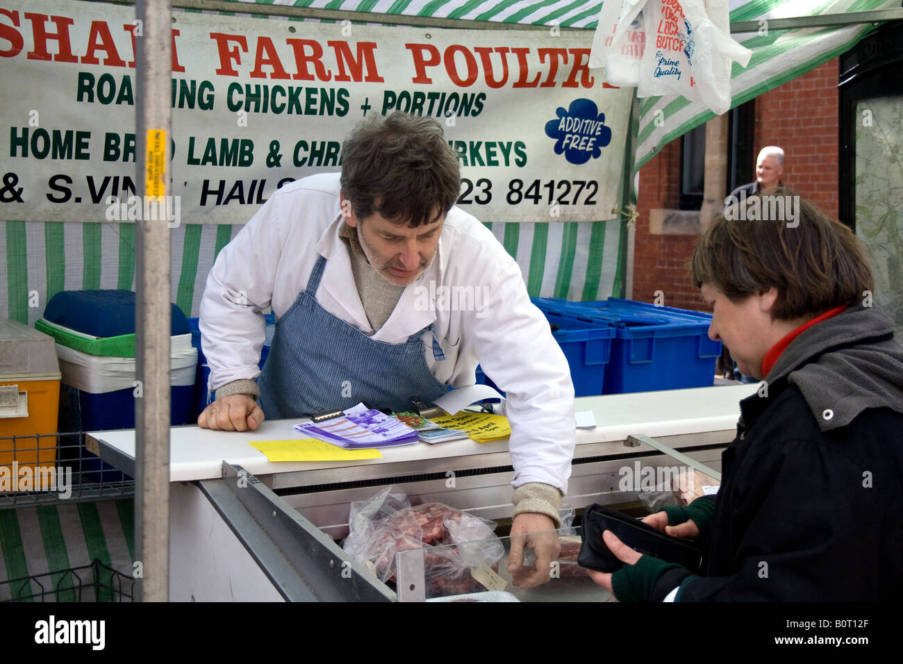 meat stall at farmers market, lewes, east sussex Stock Photo - Alamy