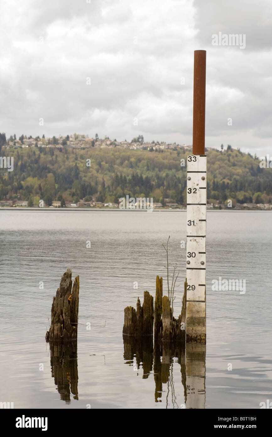 Depth marker in Lake Sammamish Stock Photo Alamy