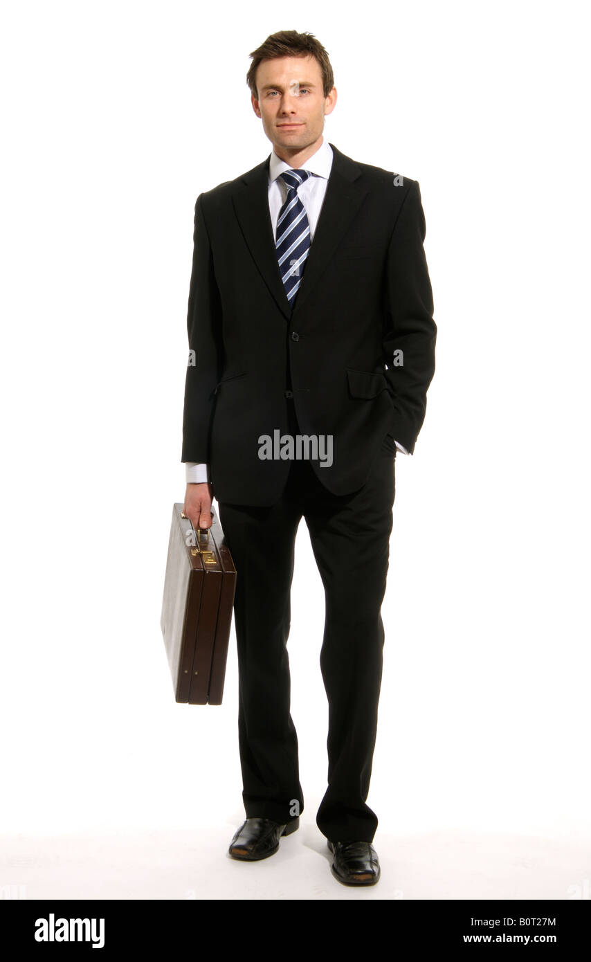 Businessman with briefcase full length studio portrait Stock Photo
