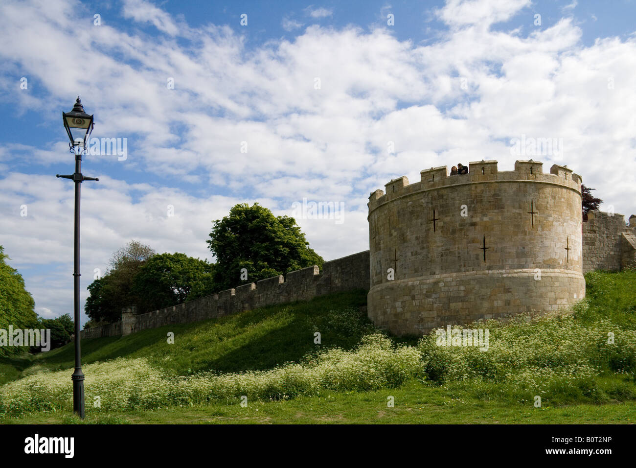York city walls in the spring, showing the battlements under a blue sky (North Yorkshire, England) Stock Photo