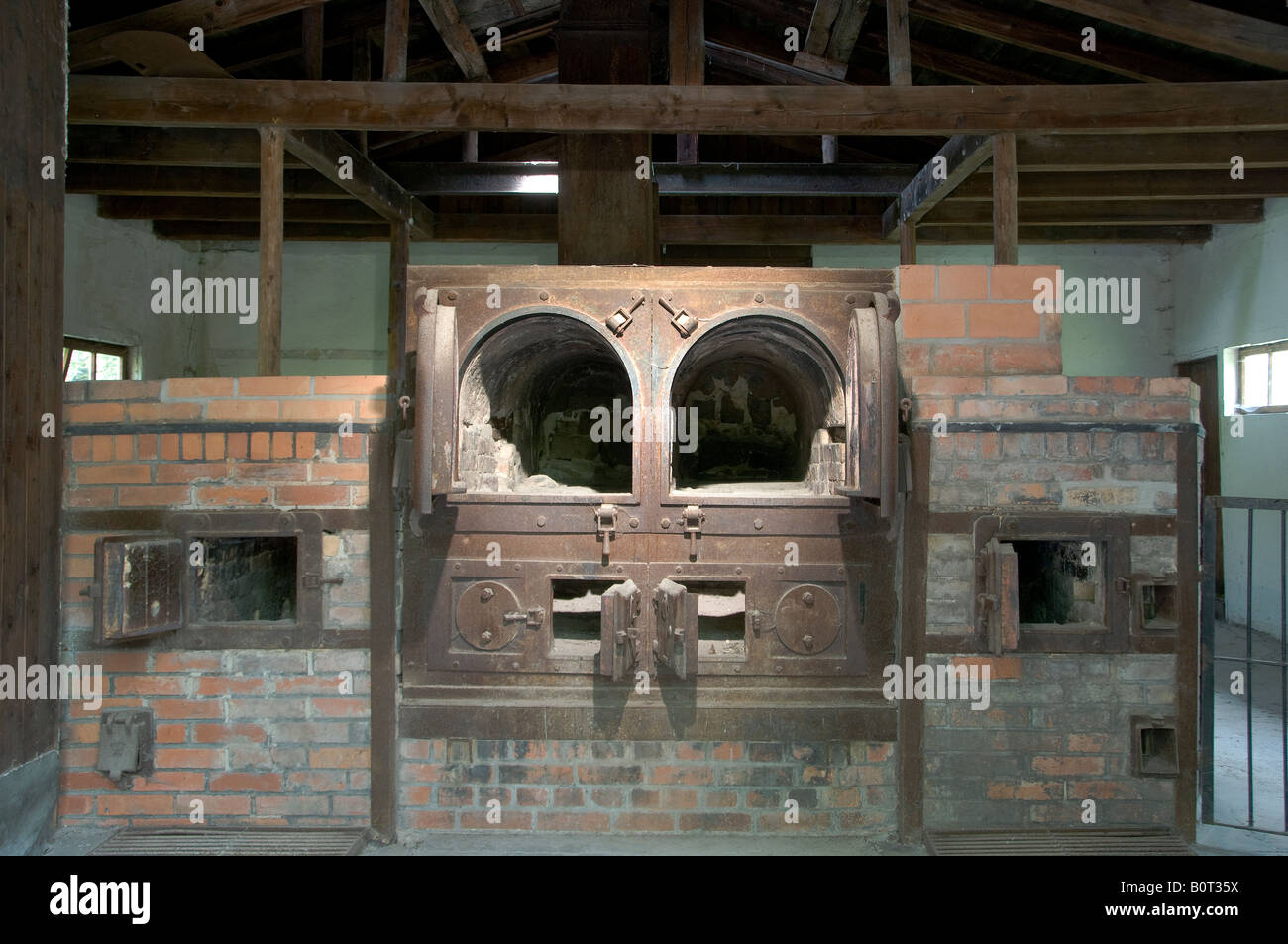 The crematorium ovens used by the Nazis in Dachau concentration camp, Bavaria, Germany Stock Photo