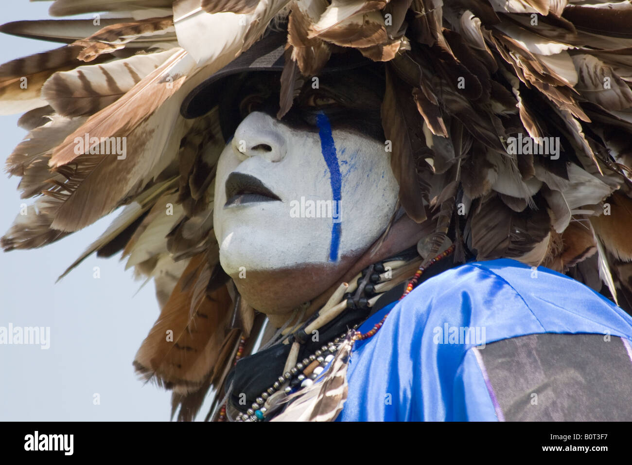 Eagle Tail, a Native American from the Micmac Indian Tribe of Canada, dances at a Native American powwow in Virginia Beach, VA. Stock Photo
