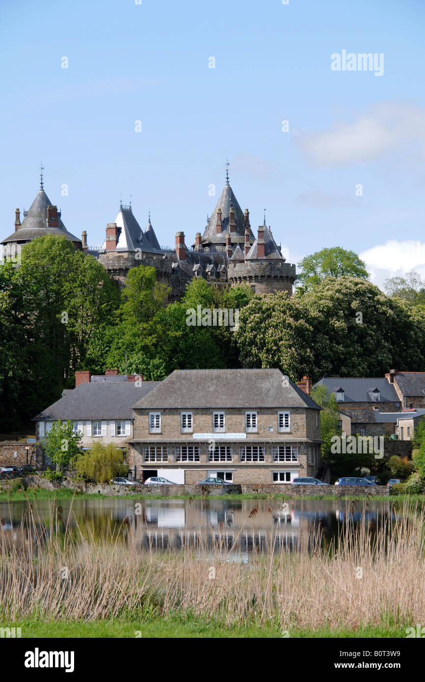The Lake and Chateau de Combourg in Northern Brittany France Stock Photo