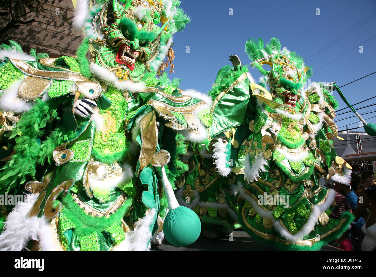 Carnival participants wearing fancy dress of Diablo Cojuelo perform