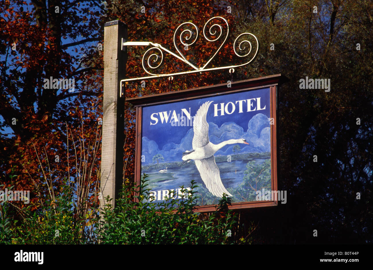 Swan Hotel sign Bibury Cotswolds Gloucestershire England Stock Photo