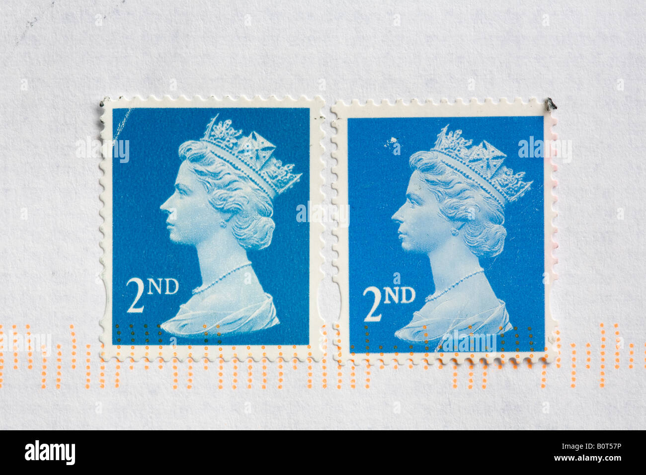 Two British 2nd class postage stamps Stock Photo