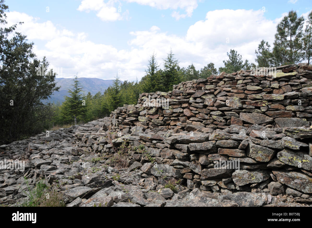 The late Bronze Age tumulus at Elzière in the Cévennes region of Southern France. Stock Photo