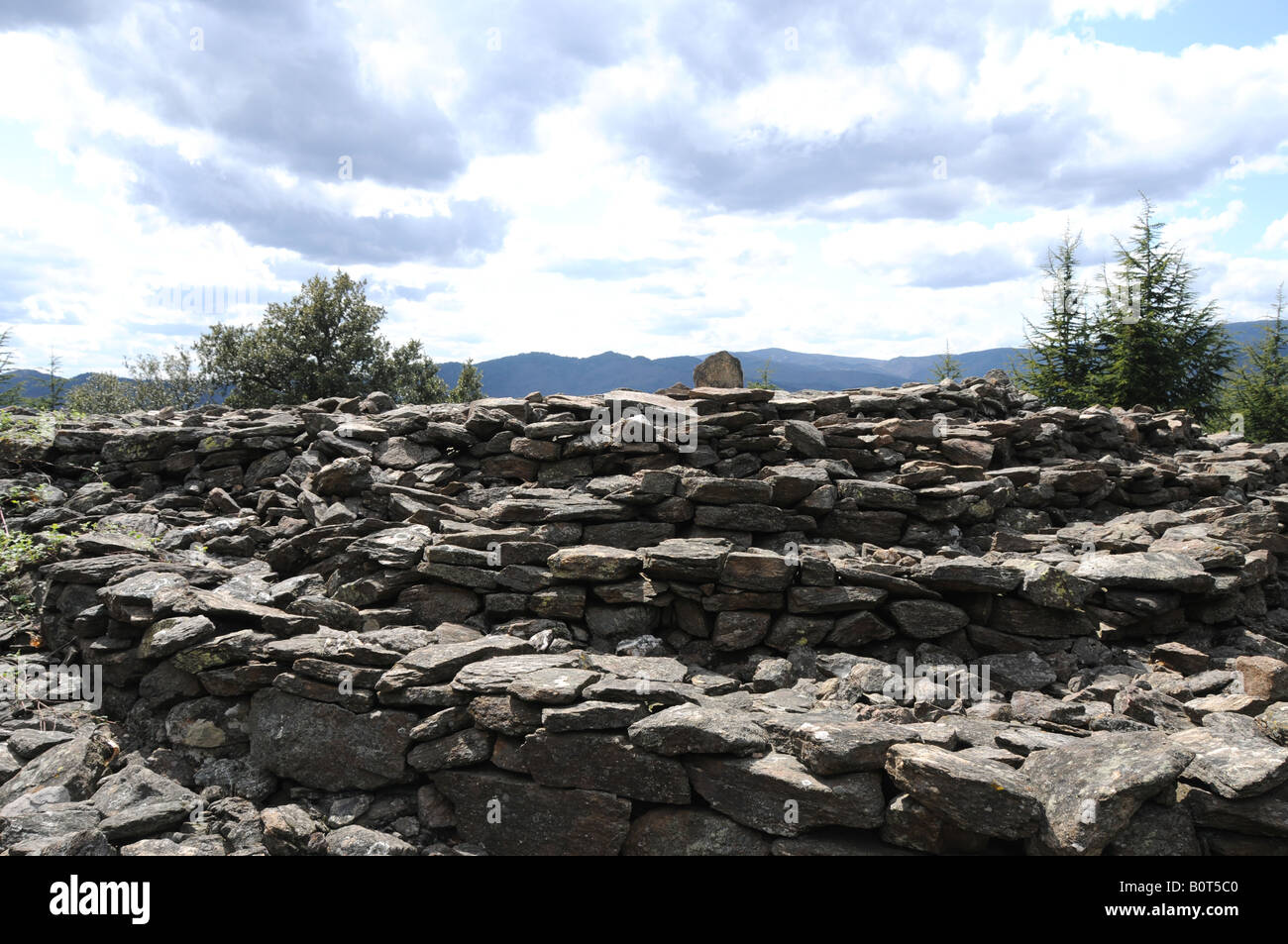 The late Bronze Age tumulus at Elzière in the Cévennes region of Southern France. Stock Photo