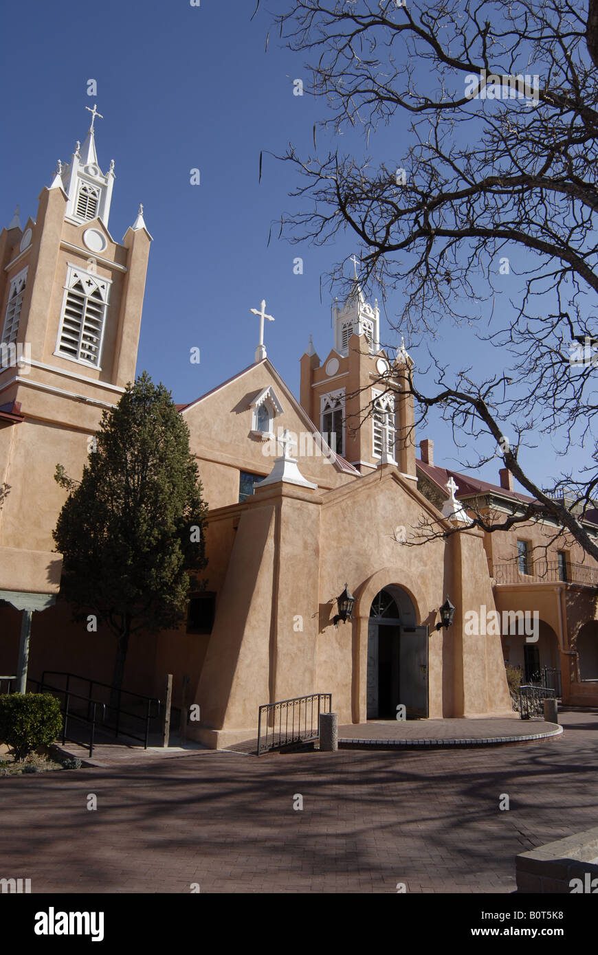 San Felipe de Neri Catholc Church stands in the Old Town area of Albuquerque New Mexico. Stock Photo