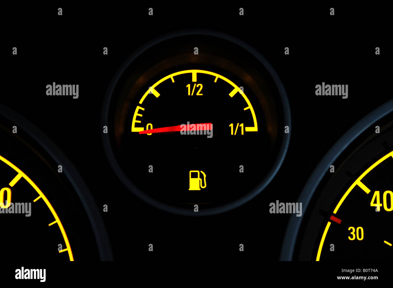 A BRITISH CAR FUEL GAUGE SHOWING EMPTY READING,UK Stock Photo Alamy