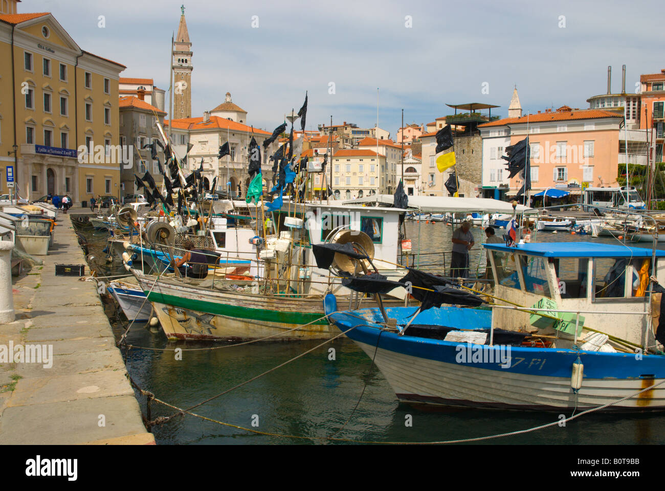 Fishing boats in Marina in Piran Slovenia Europe Stock Photo