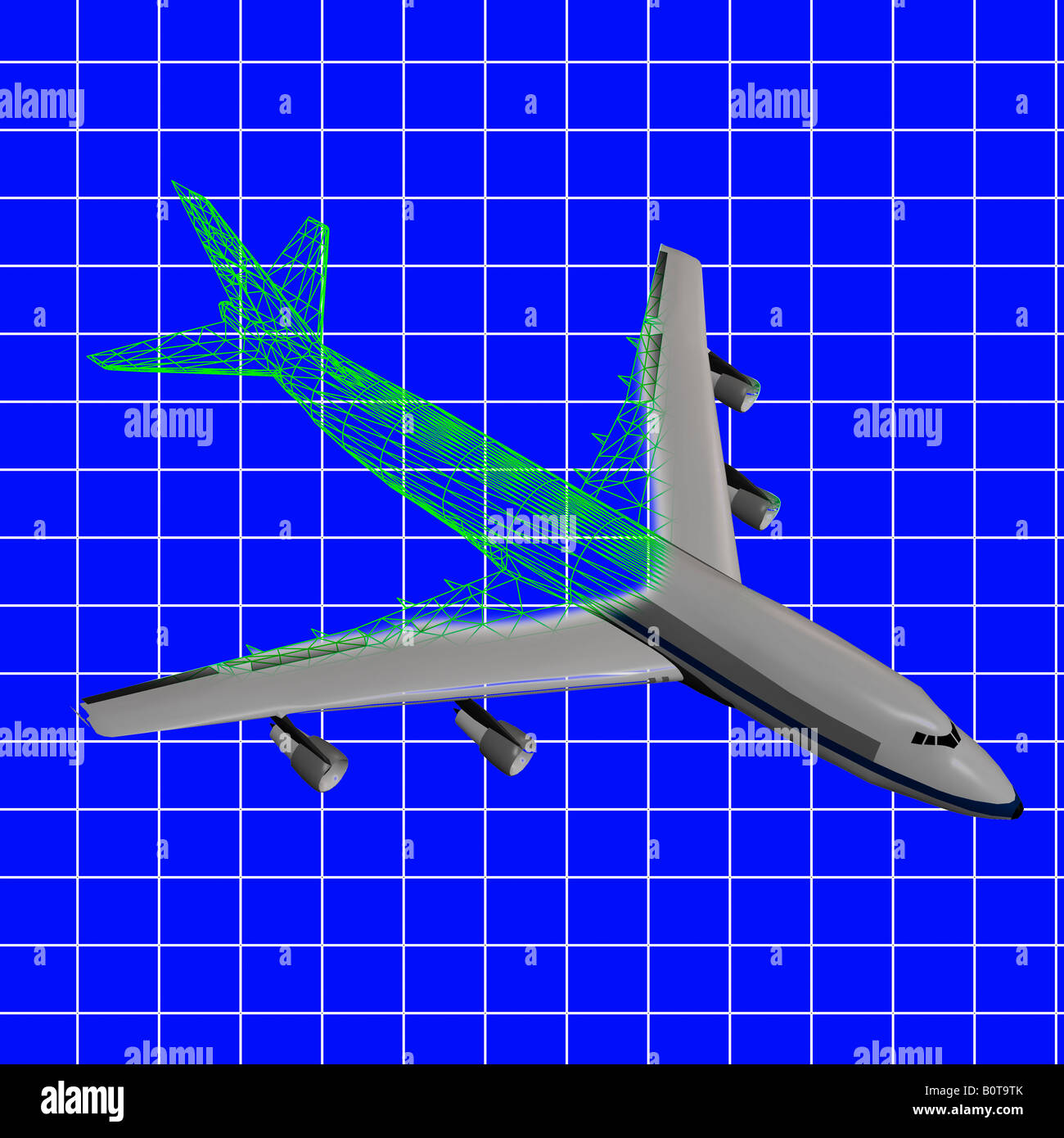partial wire frame view of computer generated jet transport plane on monitor Stock Photo
